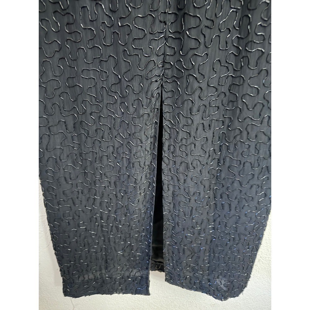 Night Vogue Vintage Black Silk Beaded Sequin Maxi Dress Art Deco Gown M Medium