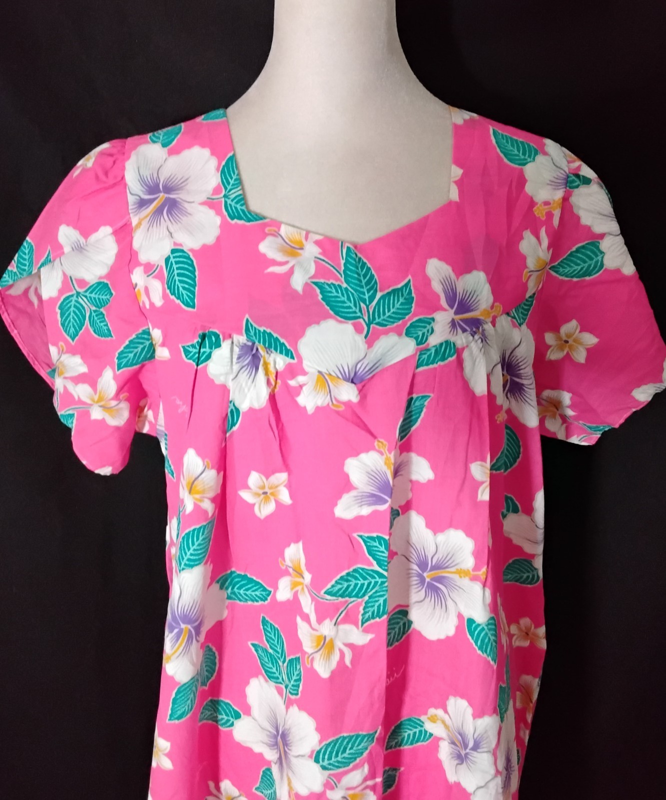 Kalena Fashions Vtg Hawaiian Muumuu House Dress Pink Hibiscus Sz S USA