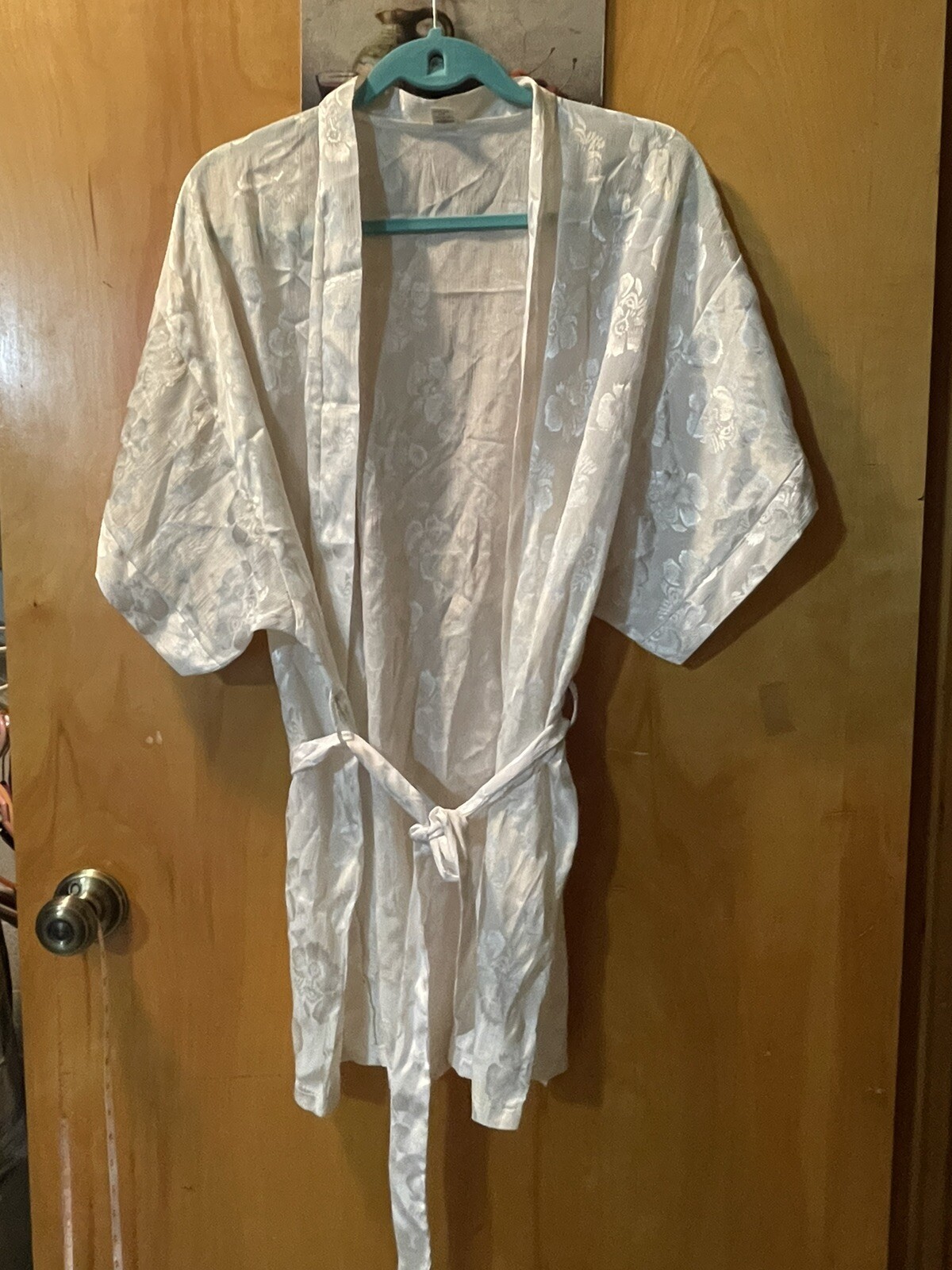 Womens ONE SIZE white satin négligée nightie belted open front sexy cover up L
