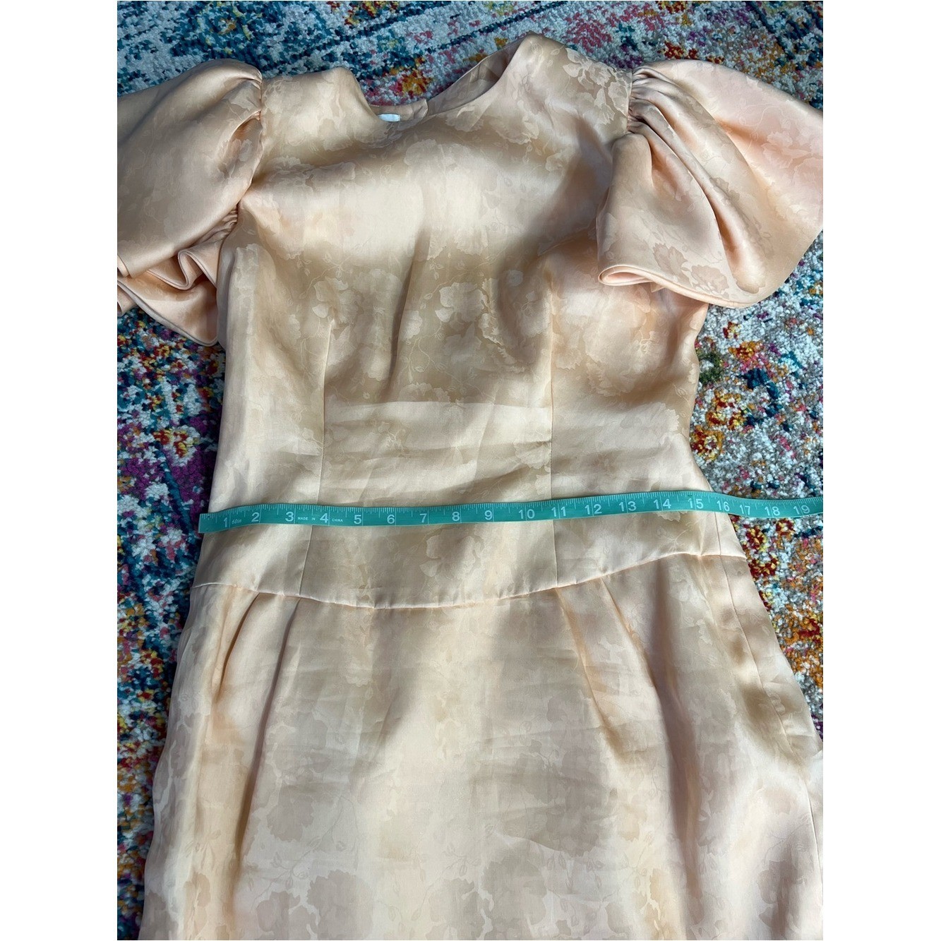 Vintage Morton Myles Silk Open back Peach Puff Sleeve Sheath Dress 10