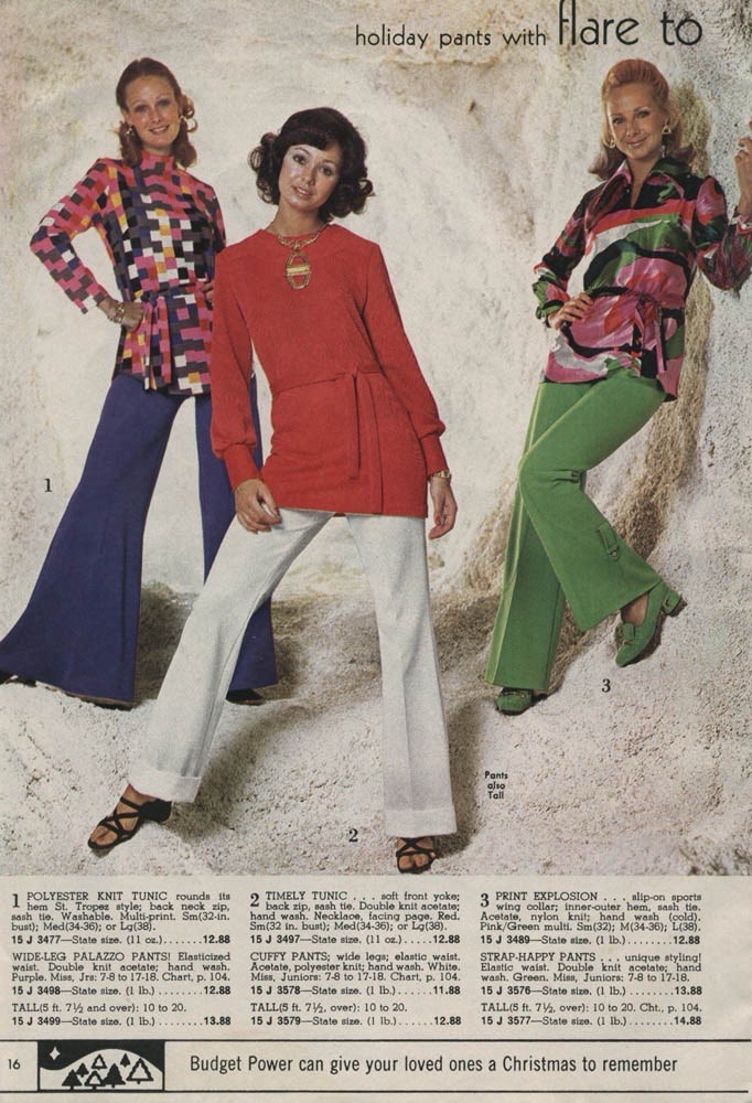 Vintage Spiegel 1970s High Rise Pants Flared Polyester Lime Green Disco Era