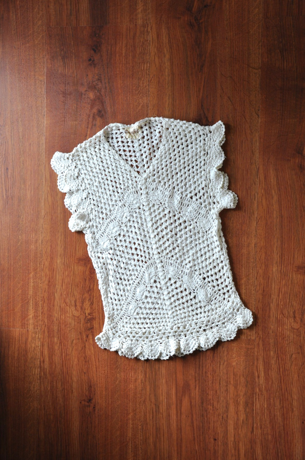 70s Cream Crochet Bohemian Knit Tank Top Sleeveless Pullover Sweater Women S M