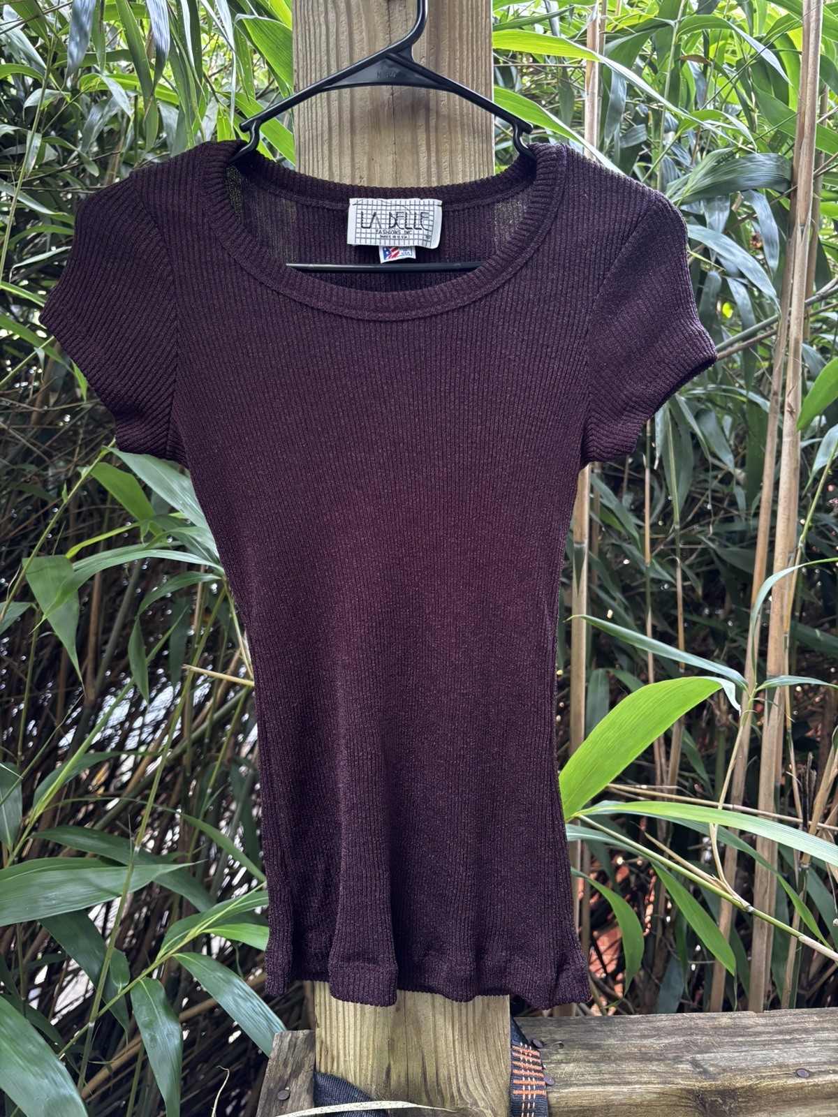 Vintage 70s Women’s Top Brown XS Polyester Stretch Disco Short Sleeve Scoop Neck