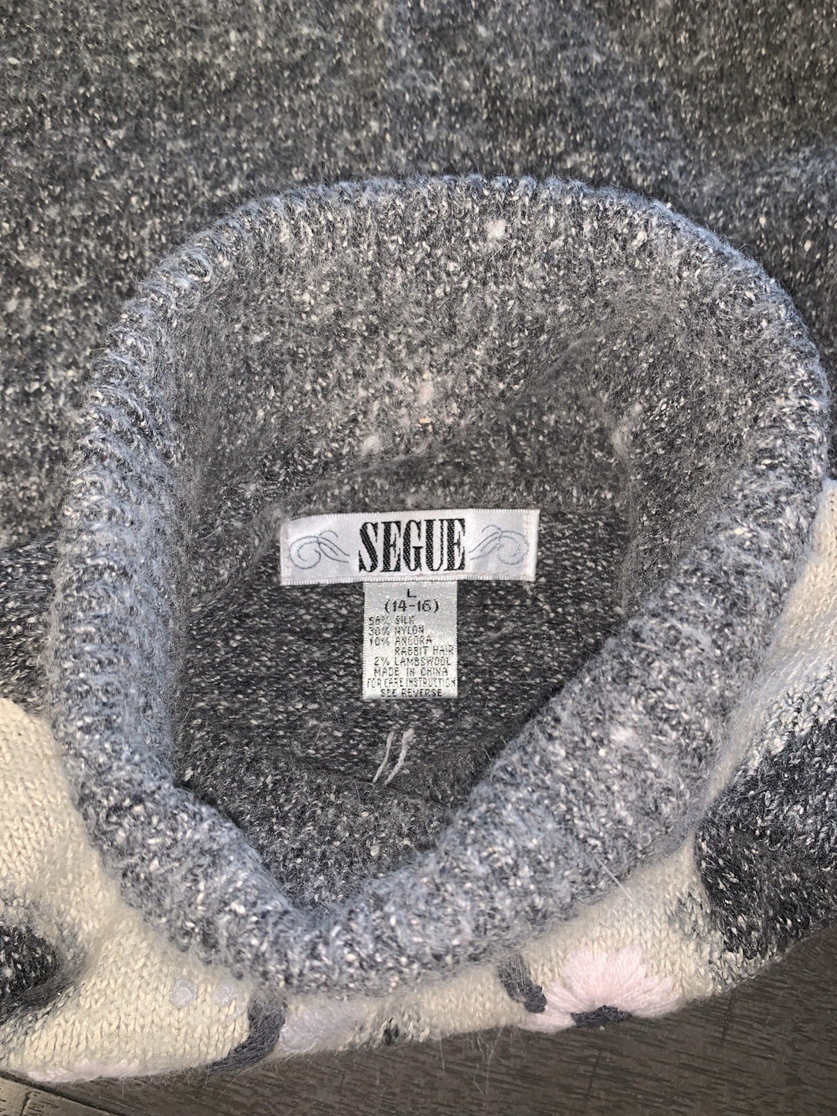A3 VTG 90s LARGE 14-16 SEGUE SILK ANGORA HAIR BLEND TURTLENECK SWEATER GRAY