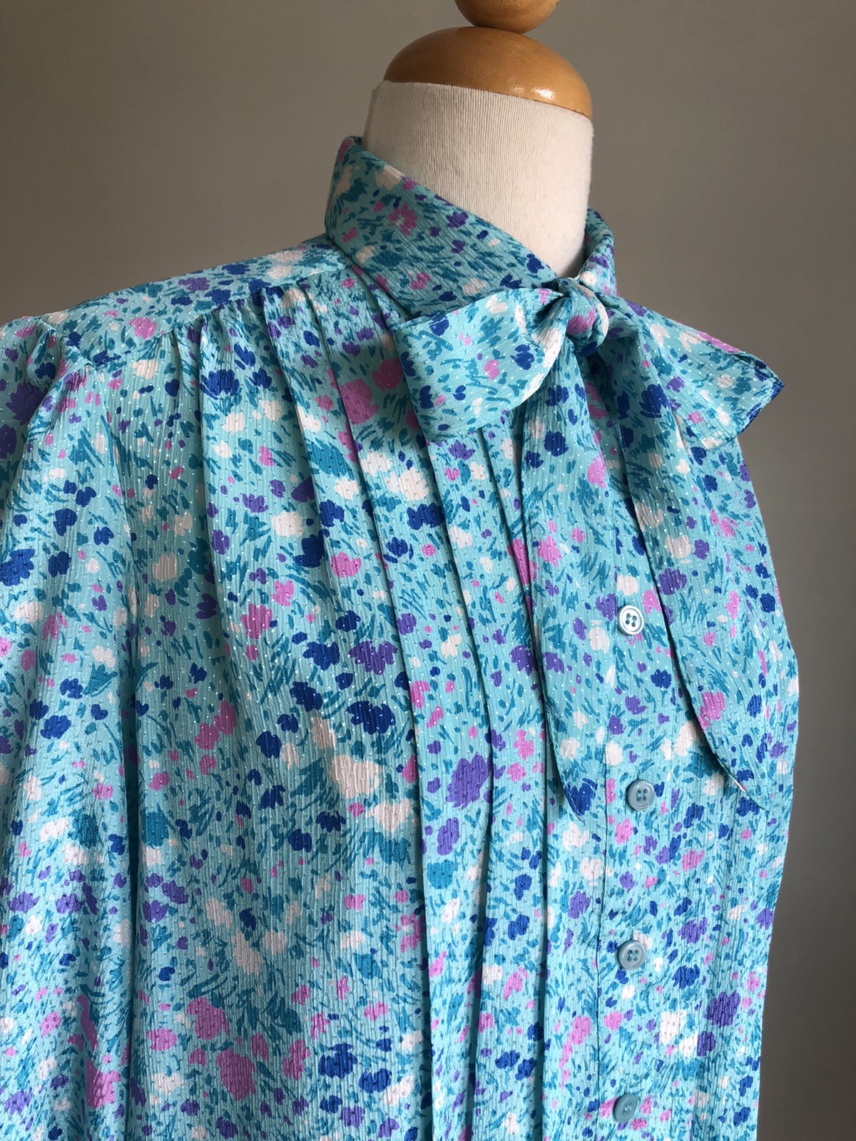 BEAUTIFUL VTG SCHRADER SPORT New York Blue Floral Silky Button-up Midi Dress 10
