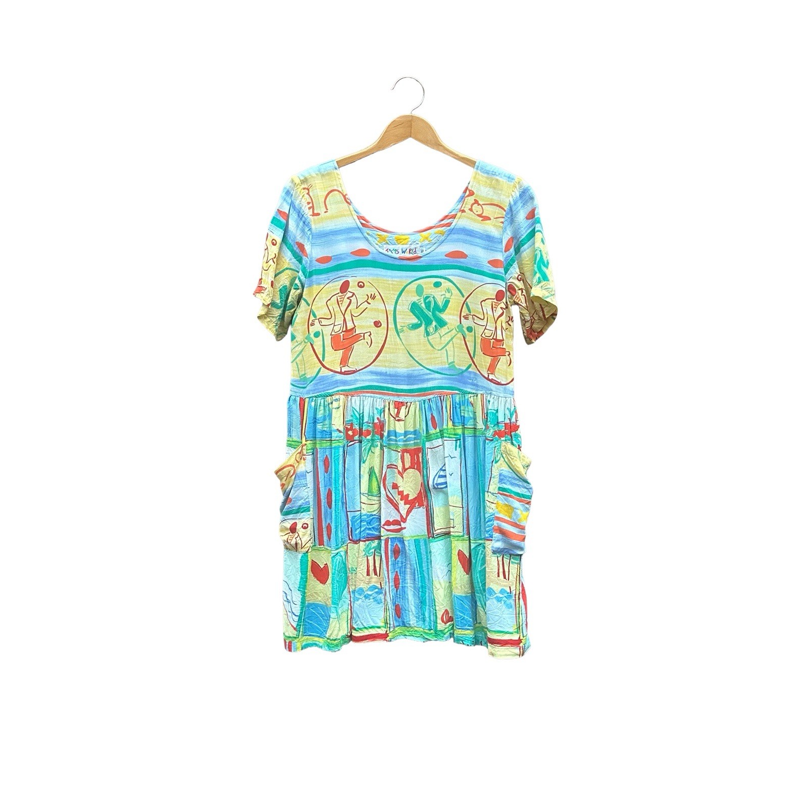 Vintage Jams World Dress Dancing Man Colorful Beach Tropical 90s Pockets S Small