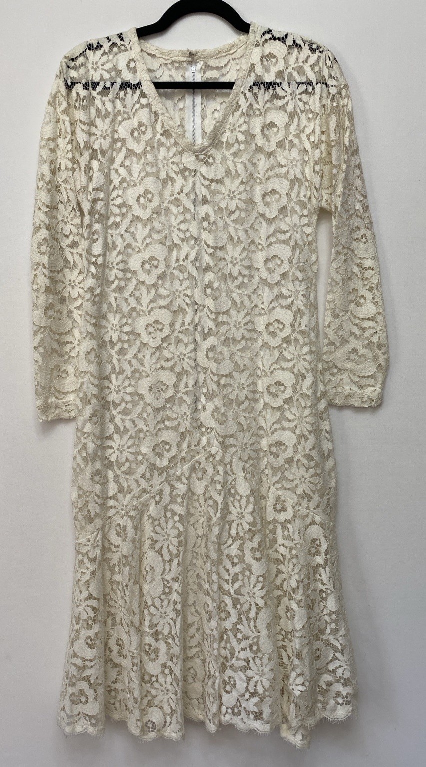 Vintage 80s L Lace Dress Ivory Fit Flare Mermaid Sheer Stevie Nicks