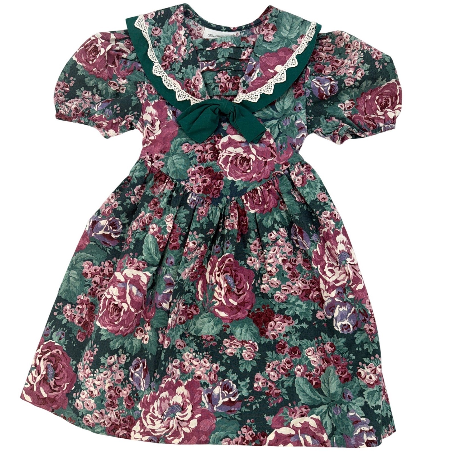 Vintage Bonnie Jean Floral Prairie Dress Girls 6X Cottagecore Lace Collar USA