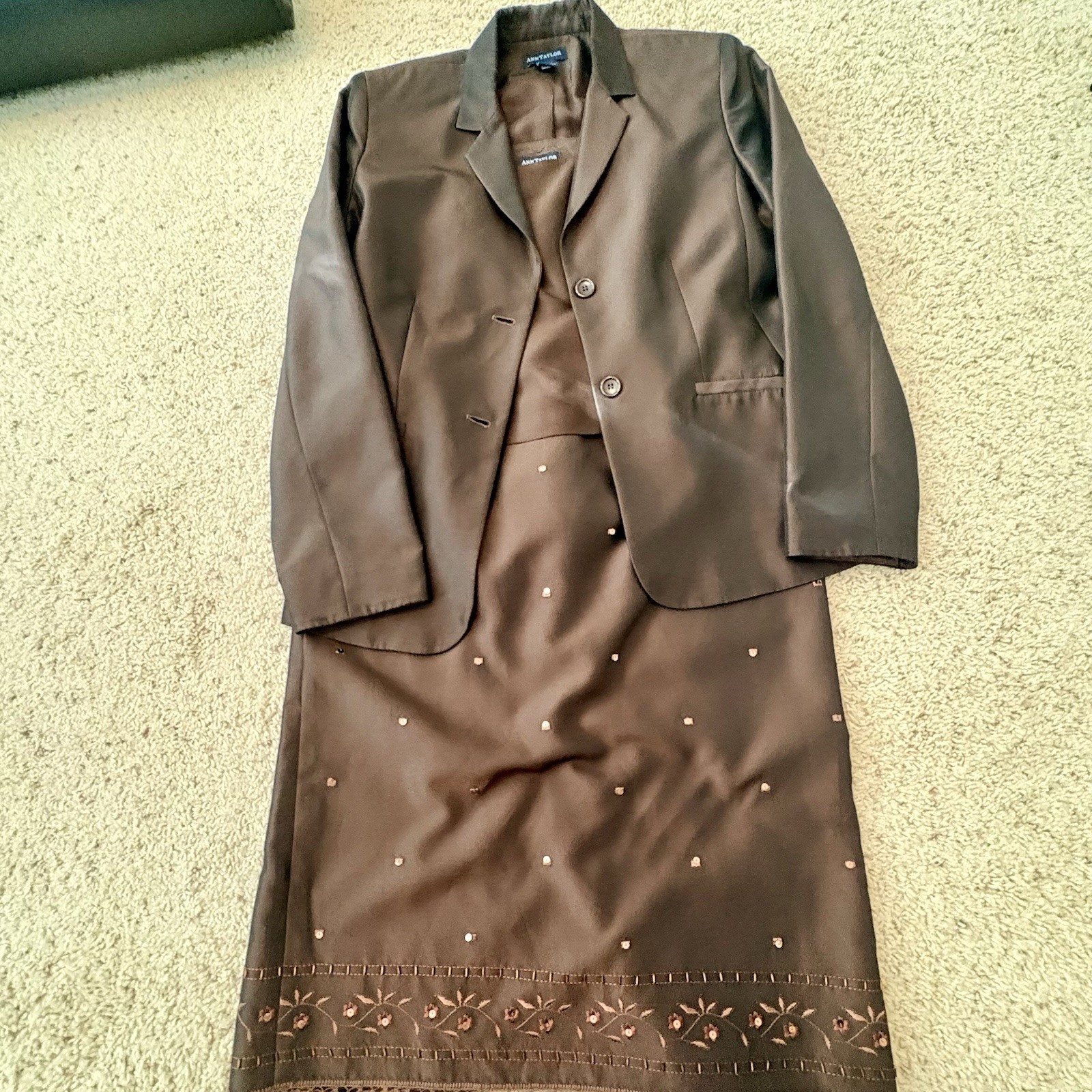 Ann Taylor Vintage 90’s Brown sequin skirt, bustier top, & jacket