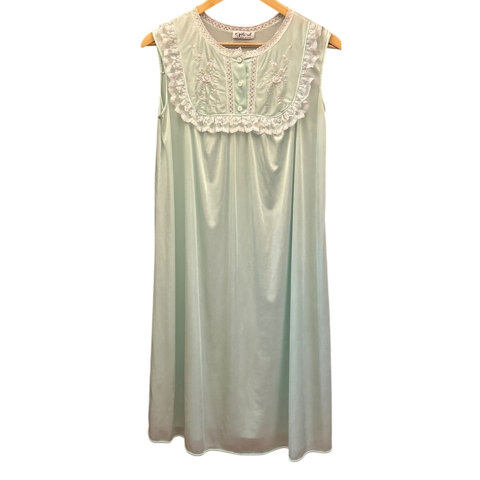 Vintage Gilead Nightgown Mint Green Lace Floral Grandmacore Cottagecore Retro