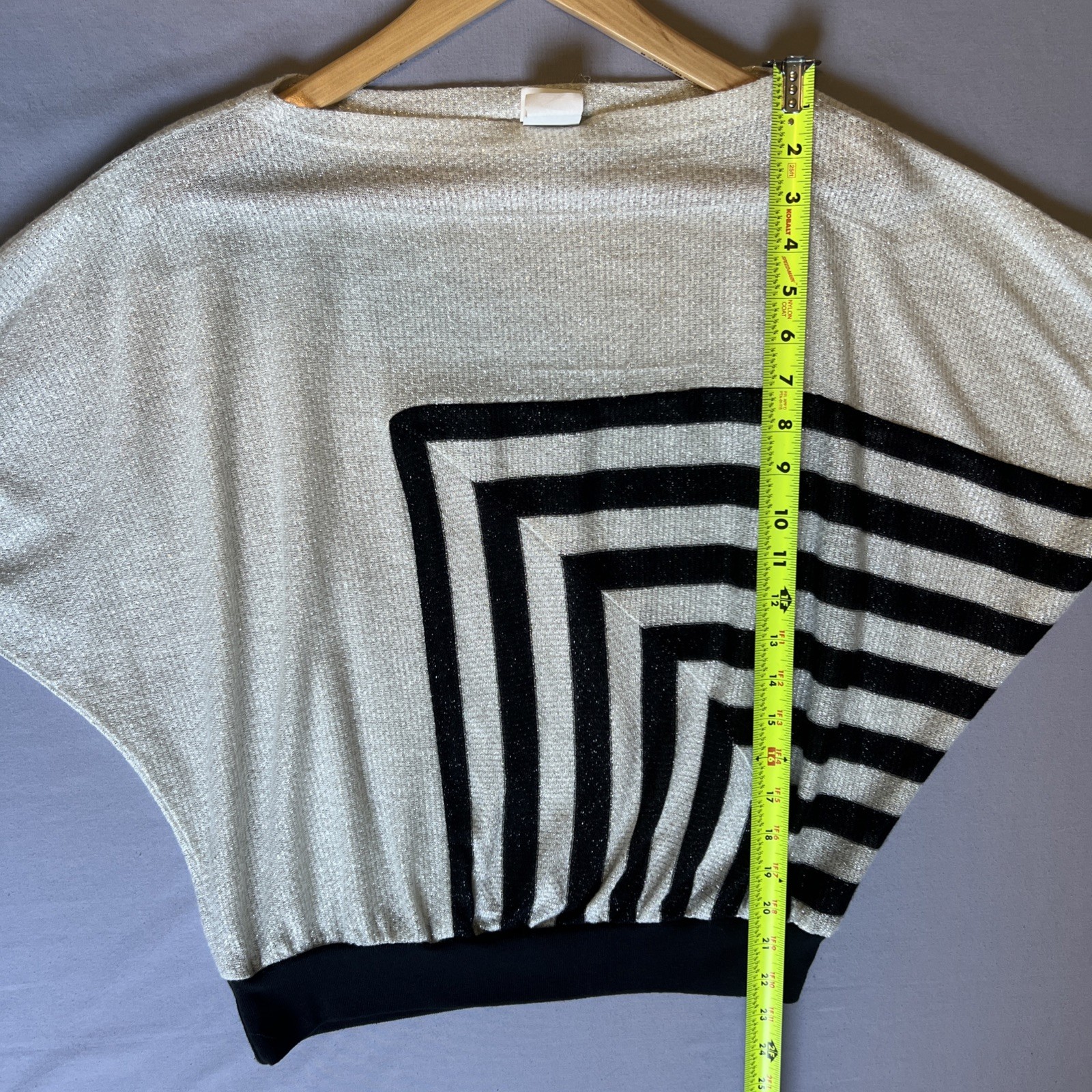 Vintage 80s Little More Metallic Lurex Batwing Dolman Top Geometric USA L