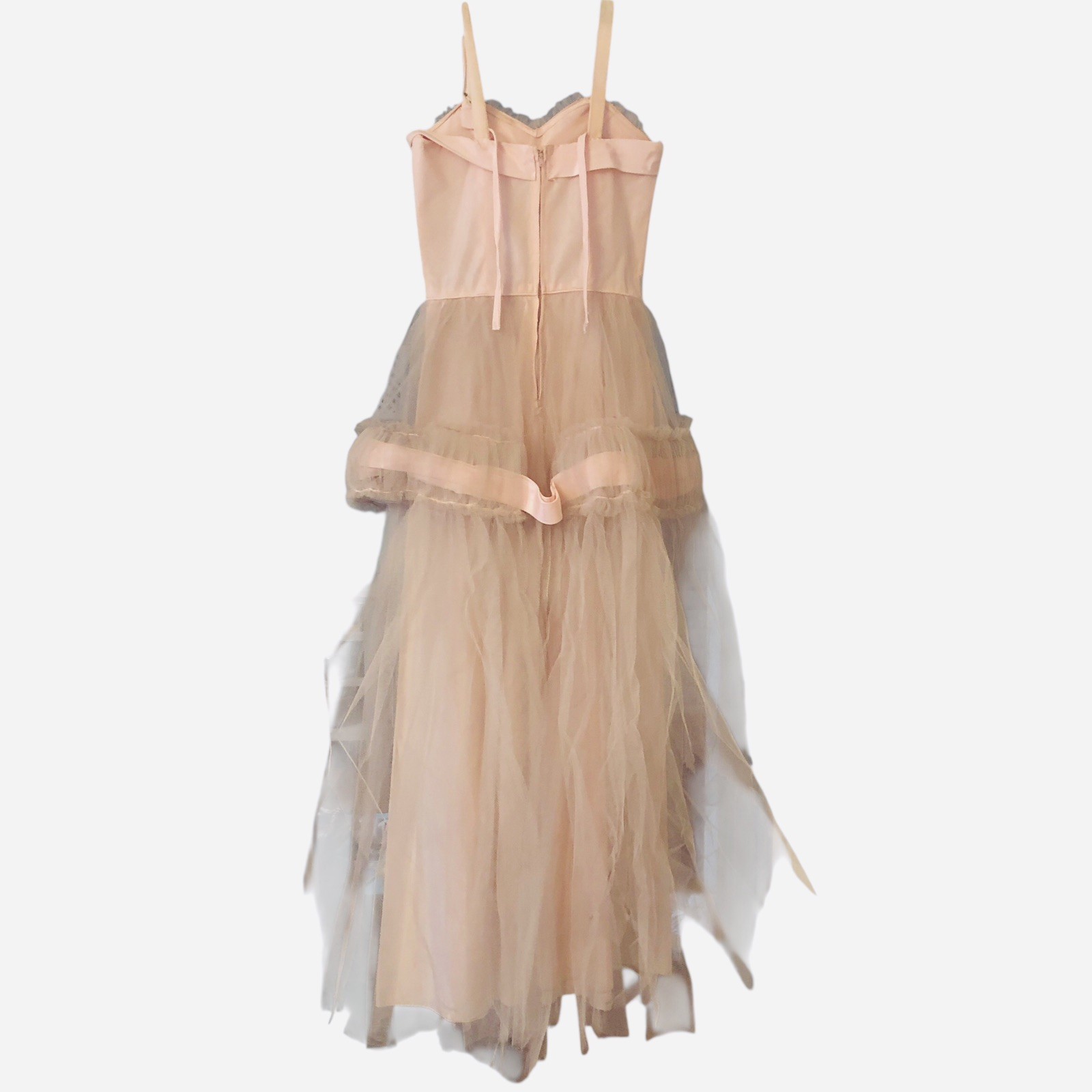 Vintage 50s Prom Party Dress XS Pink Acetate Tulle Net Overlay Sweetheart Read