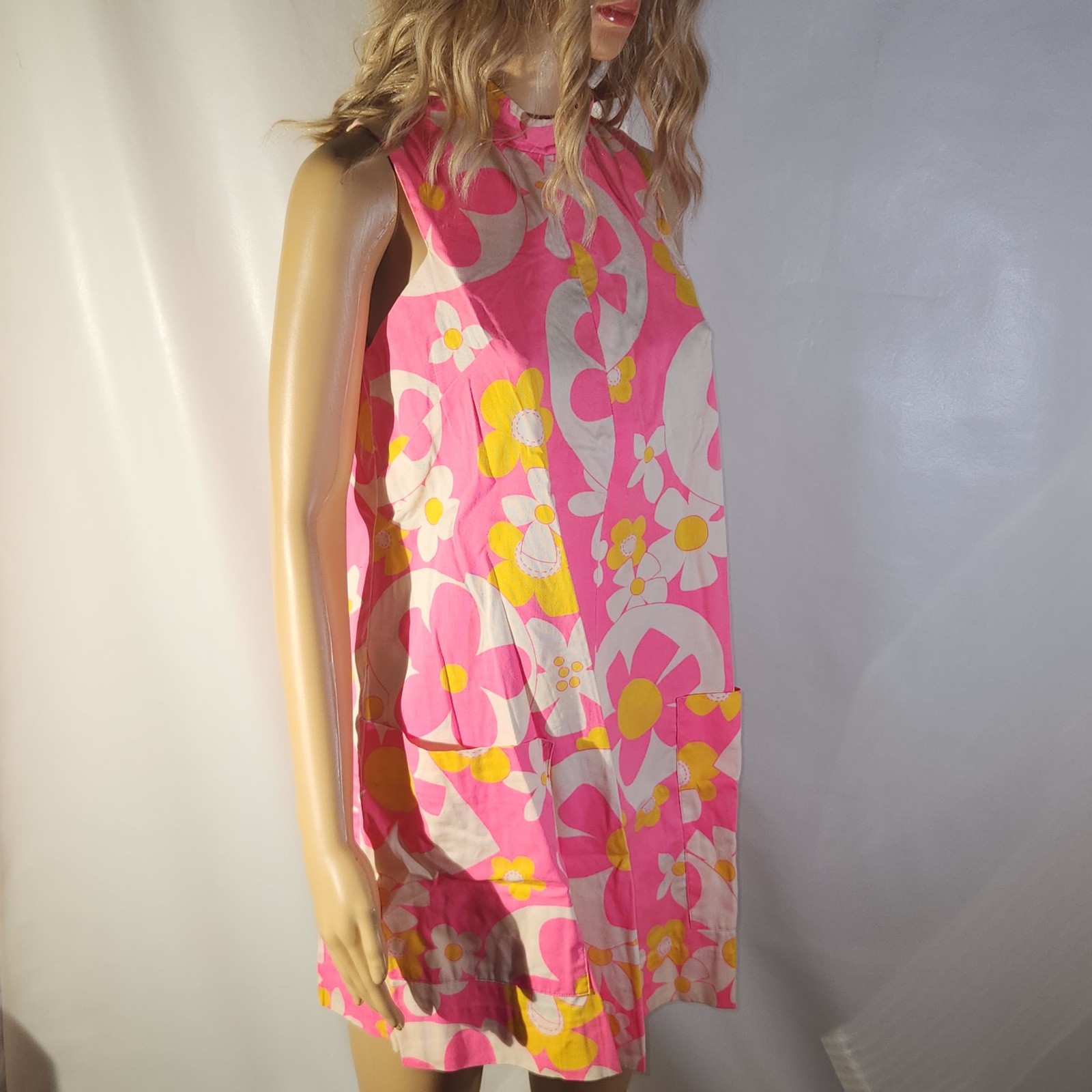 VINTAGE HALE HAWAII GOGO DRESS Aloha Hawaiian MOD PINK FLORAL SLEEVELESS 60s POP