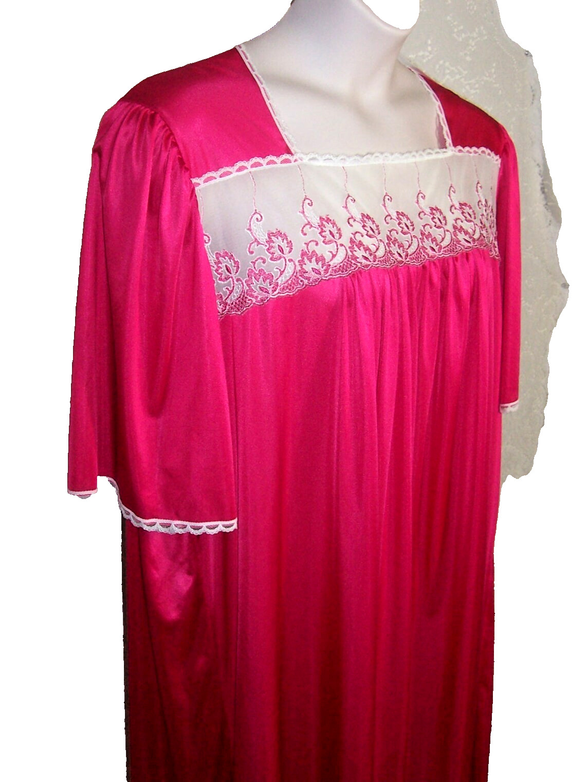 VTG DIXIE BELLE RARE NIGHTGOWN 2X PLUS SIZE ROSE PINK MESH LACE NIGHTIE A+