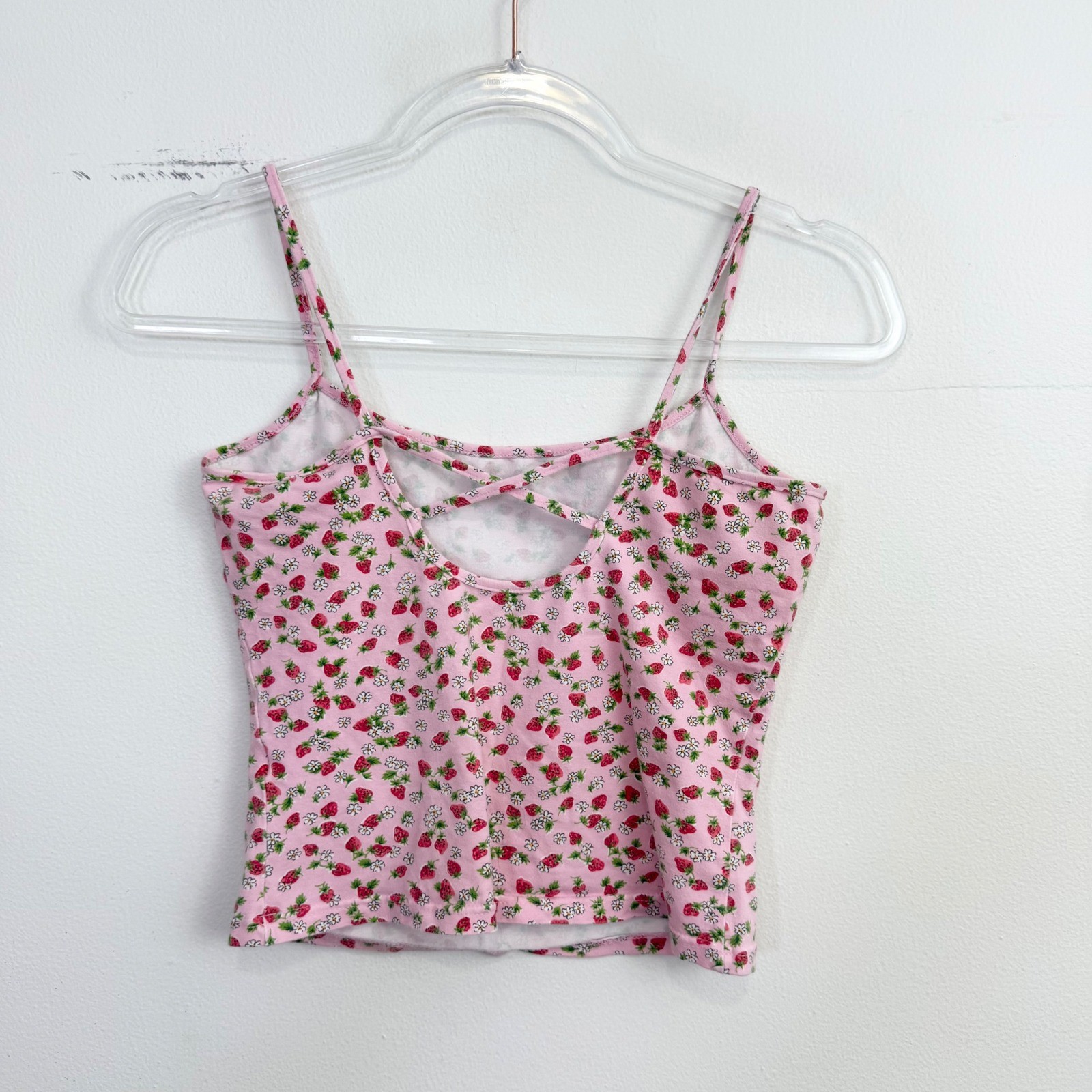 Vintage Y2K Energie Strawberry Floral Cami Tank Top Women’s Size M Pink