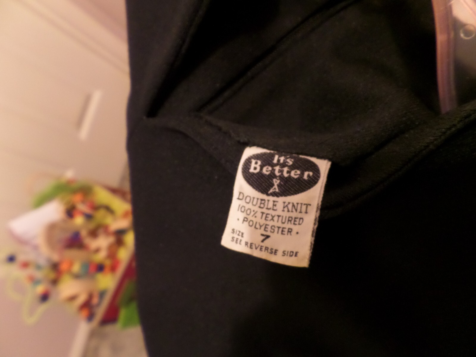 VINTAGE 1970’S BLACK/FLORAL DOUBLE KNIT MAXI DRESS BY “IT’S BETTER” SIZE 7