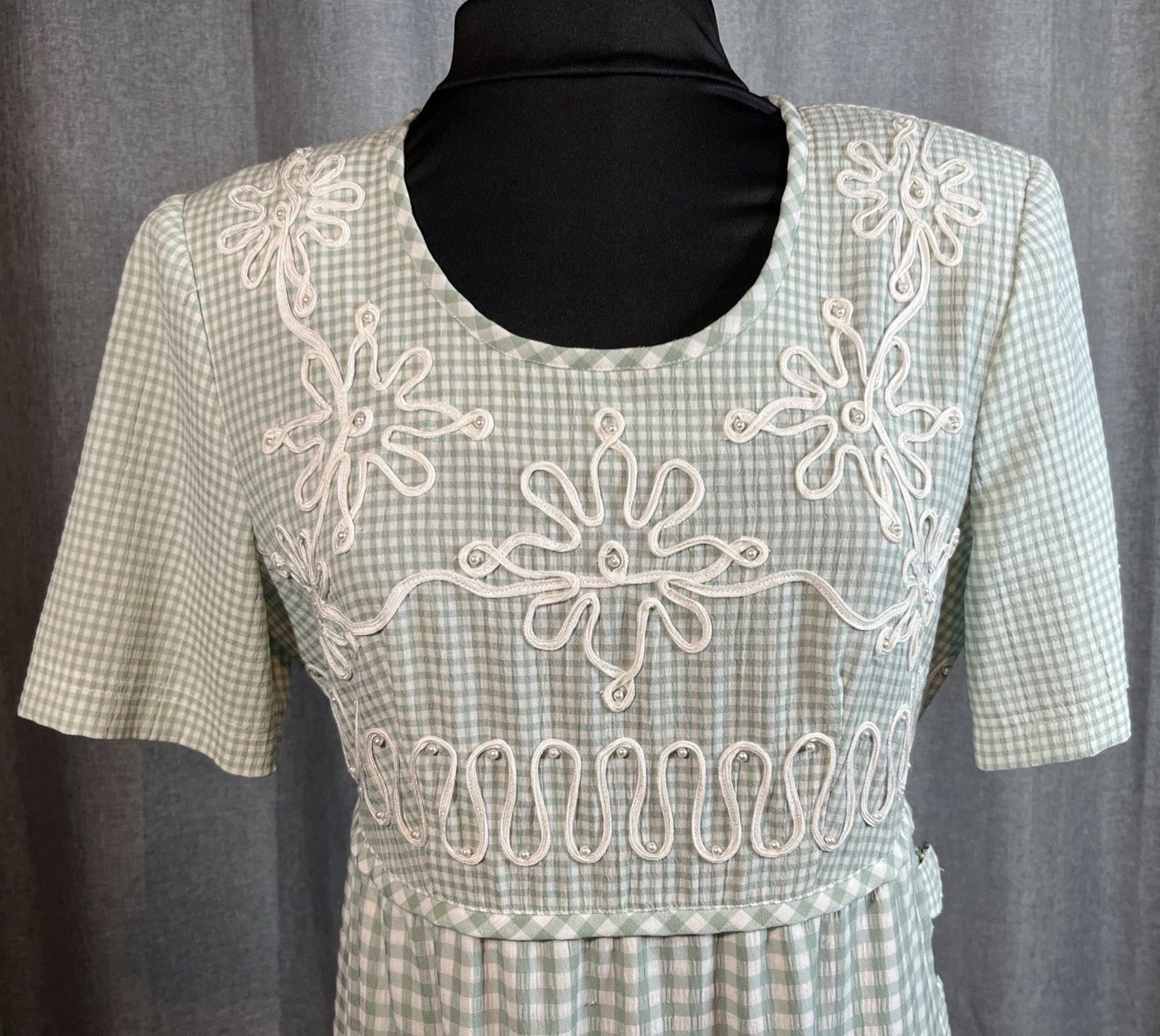 Vtg 1995 Pale Green Gingham Plaza South Cottagecore Prairiecore Dress – 8