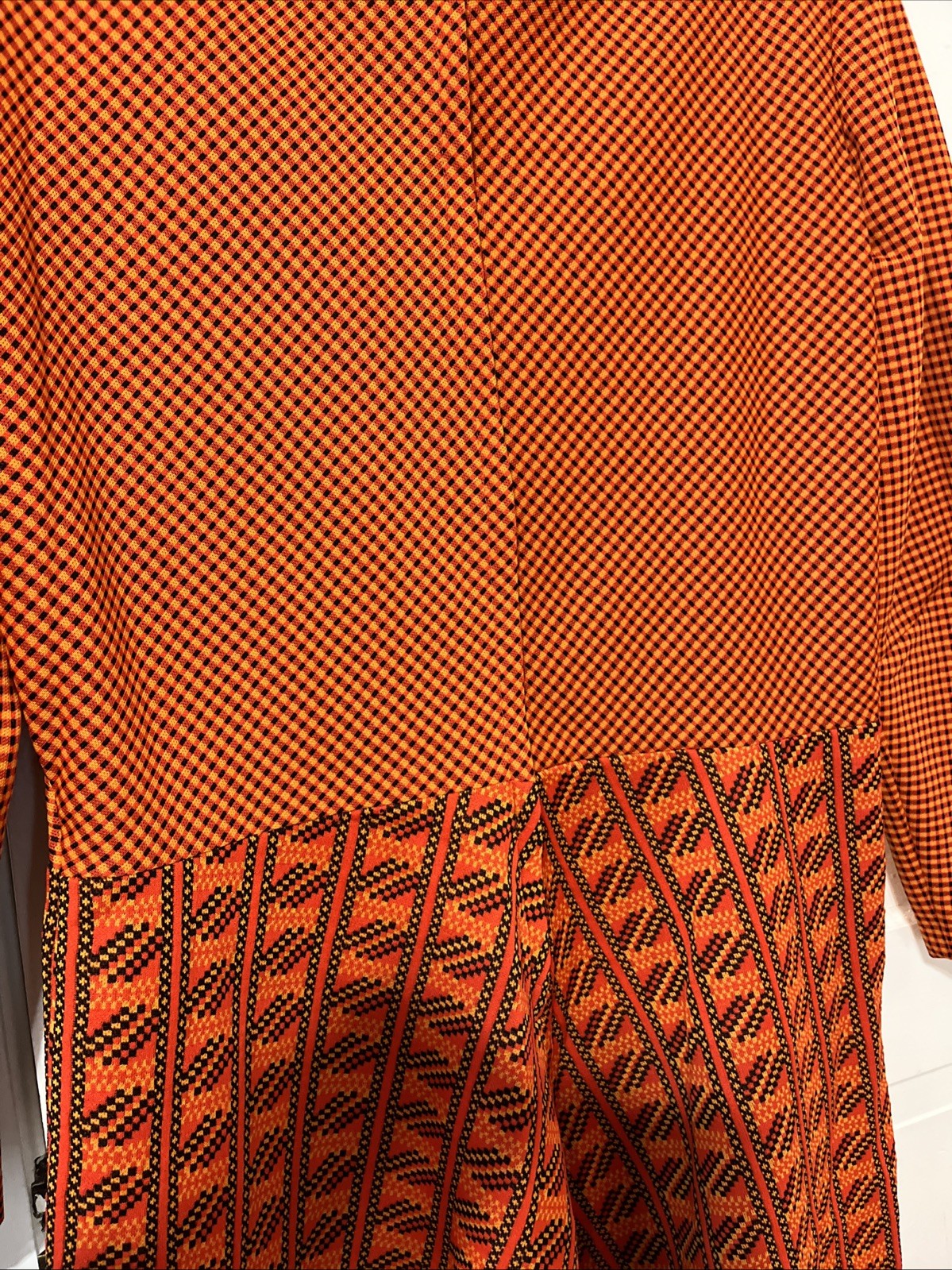 Vintage 1970’S Orange Mod Dress Double Knit “IT’S BETTER” size 18 long sleeves