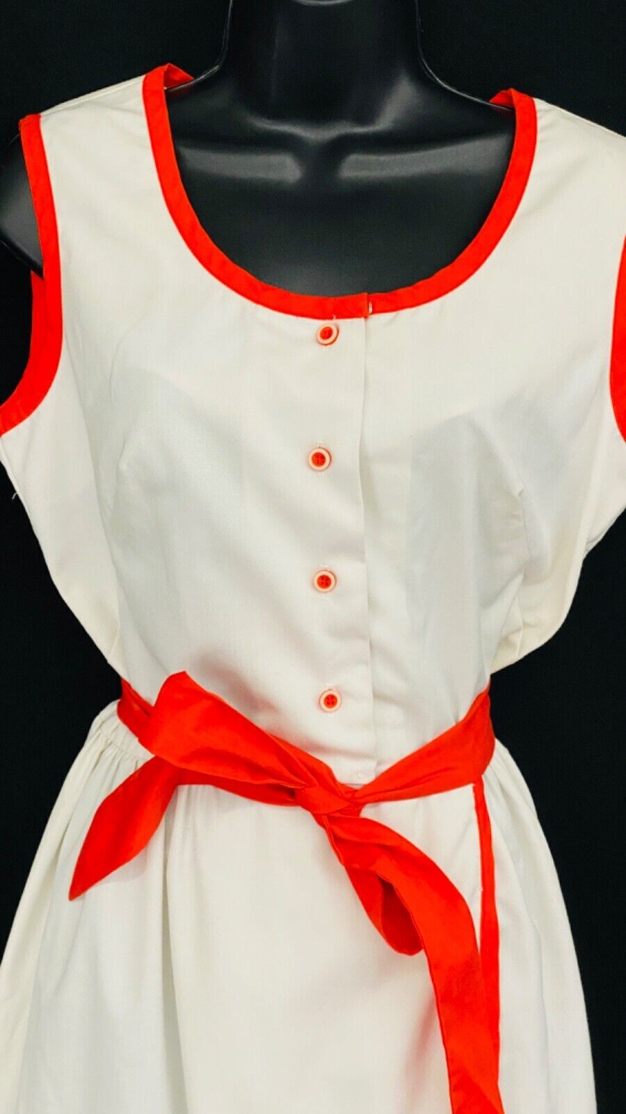 Vintage 1970s white dress, red watermelon novelty print sleeveless deadstock L