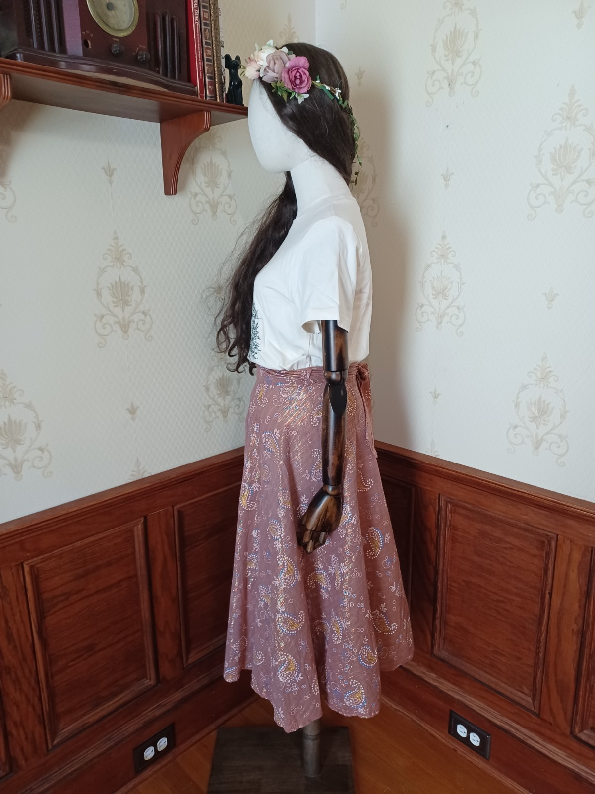 Vintage 1970s Iram Rose Metallic Rainbow Lurex Paisley Hippie Fairy Wrap Skirt