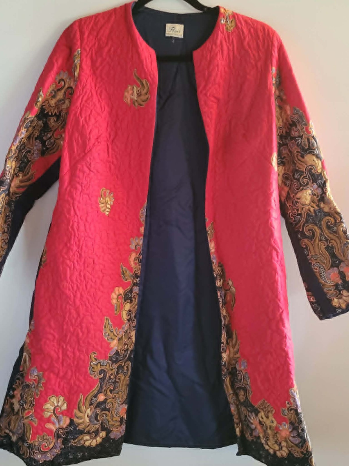 Vintage 1980s Asian Quilted Jacket Coat Pink Floral Penang Malaysia AU 12-14