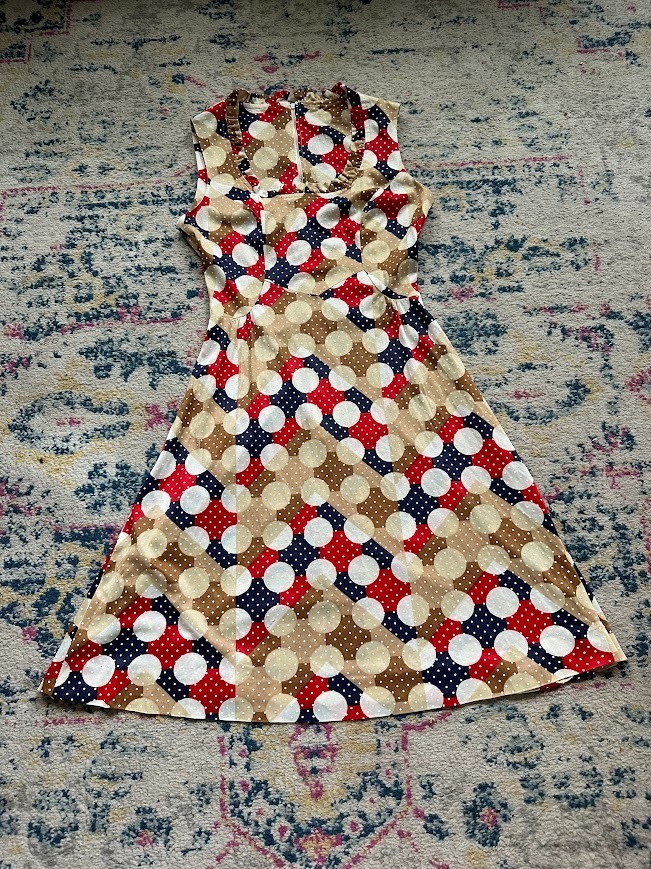 Vintage 1960s Polka Dot Mod GoGo Style Fit and Flare Dress XS/S