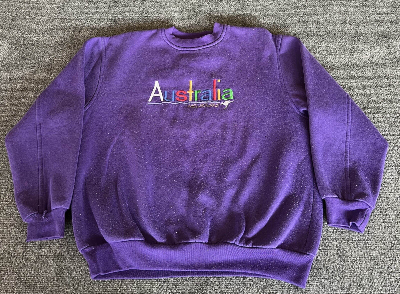 Melbourne Australia VTG Sweatshirt Crewneck Purple Embroidered Pullover Large
