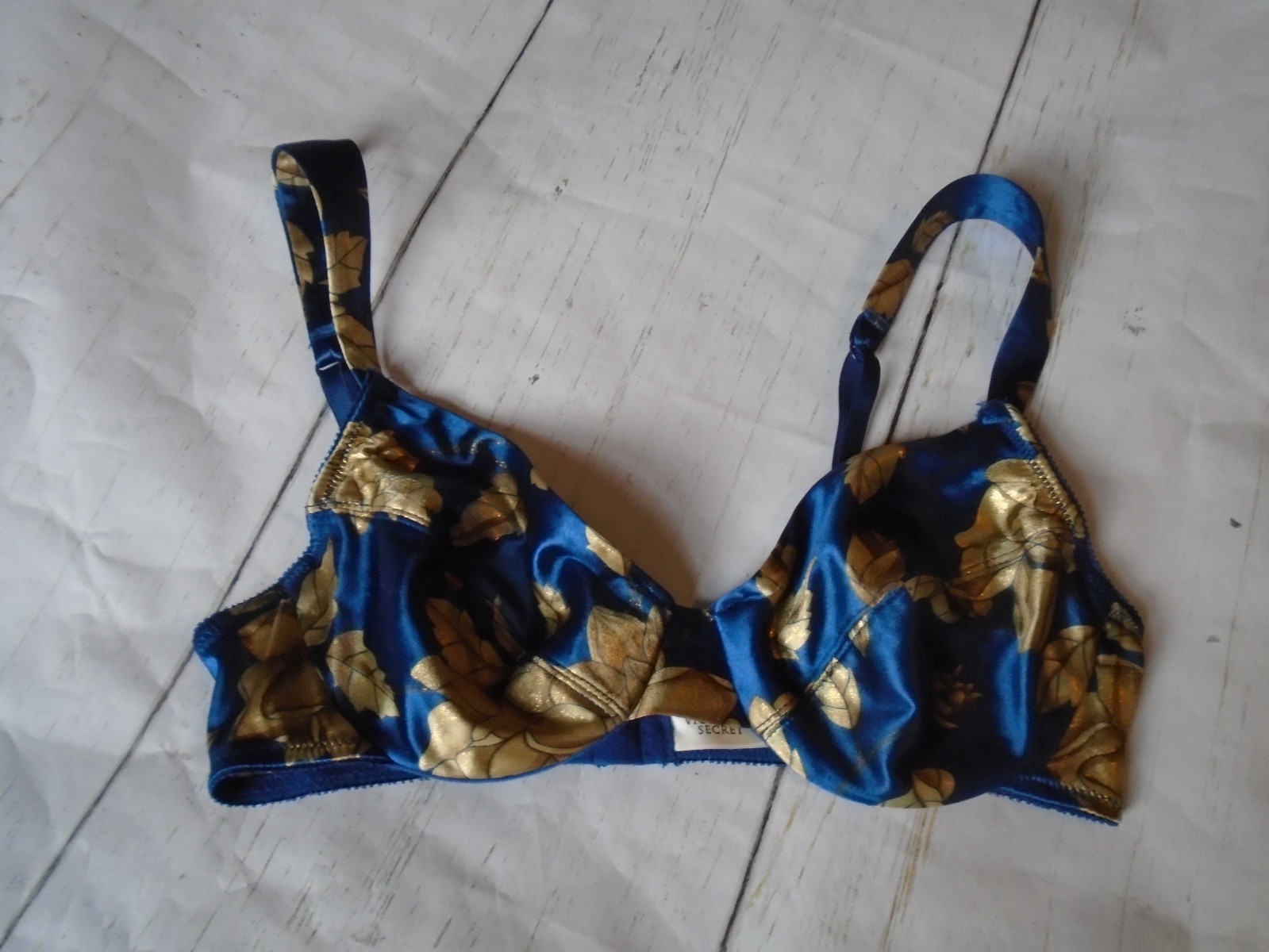 36B Blue & Gold Floral Y2K Second Skin Vintage VICTORIA’S SECRET Unlined Bra 36B