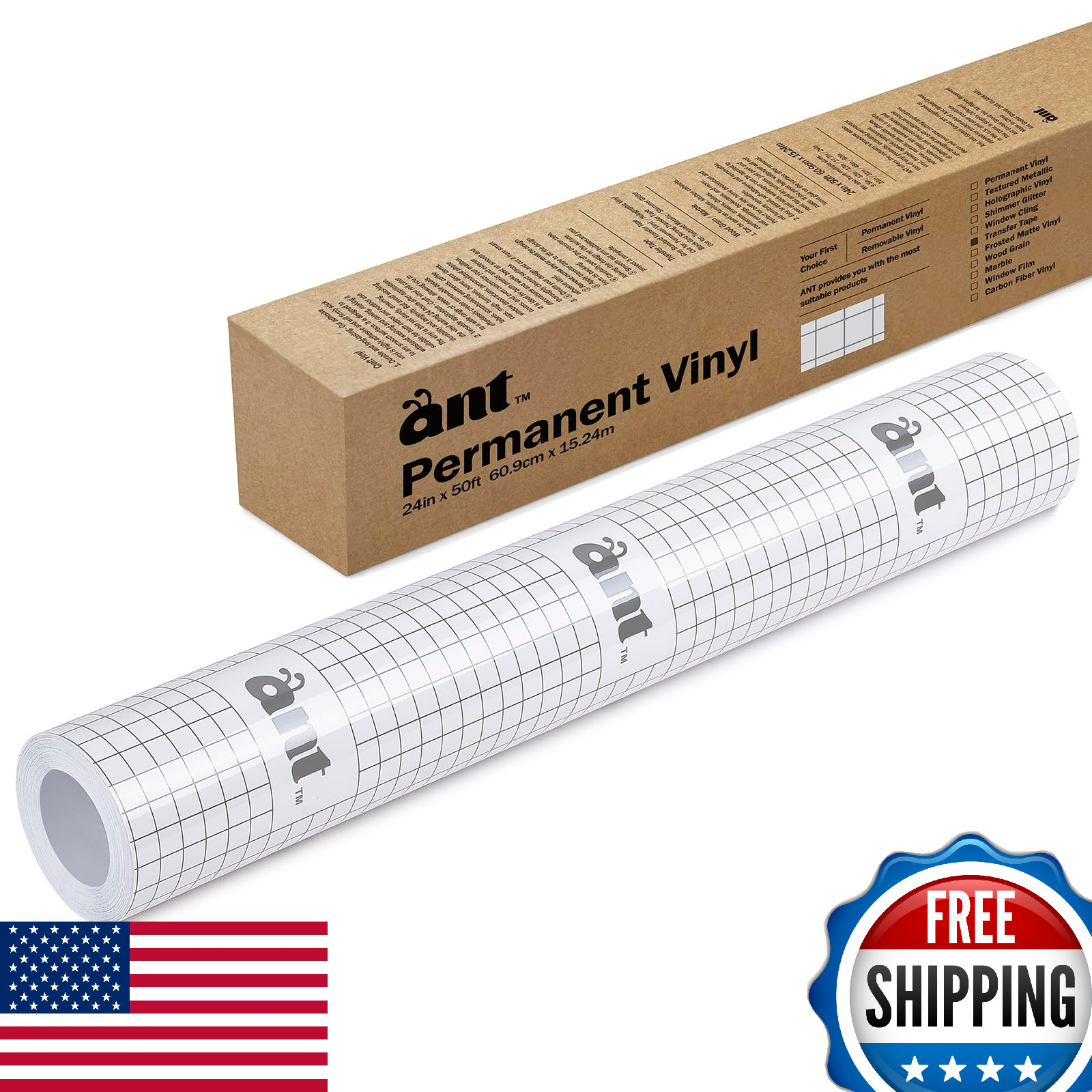 ANT Standard Grip 24″ x 50′ Clear Vinyl Transfer Paper Tape Roll with Half Inch