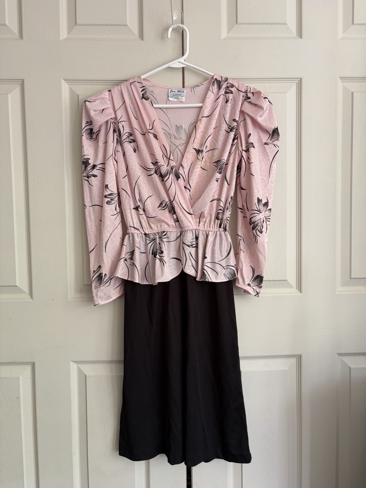 VTG 80s Joni Blair Peplum Dress Retro Secretary Floral Shoulder Pads Size 9 USA