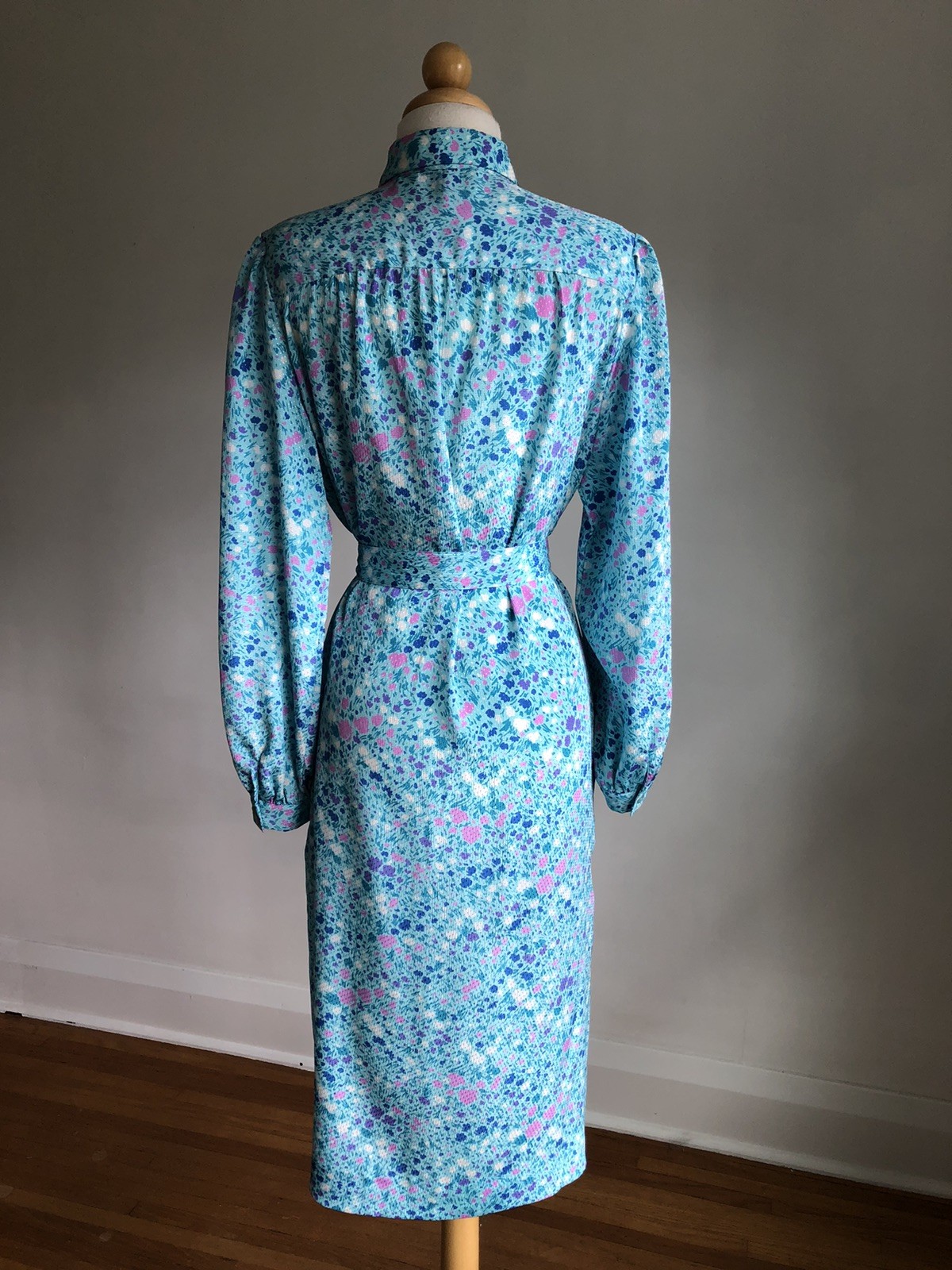 BEAUTIFUL VTG SCHRADER SPORT New York Blue Floral Silky Button-up Midi Dress 10