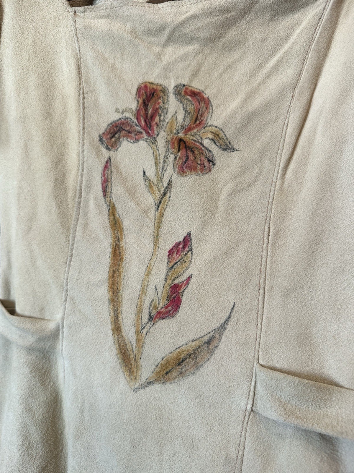 TRUE VINTAGE 60s/70s NATURAL COMFORT Leather Suede Tie Top Hippy Floral Tan L/XL