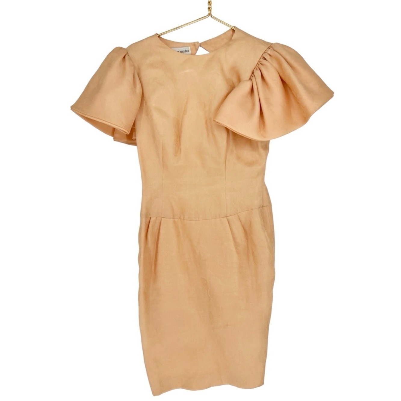 Vintage Morton Myles Silk Open back Peach Puff Sleeve Sheath Dress 10