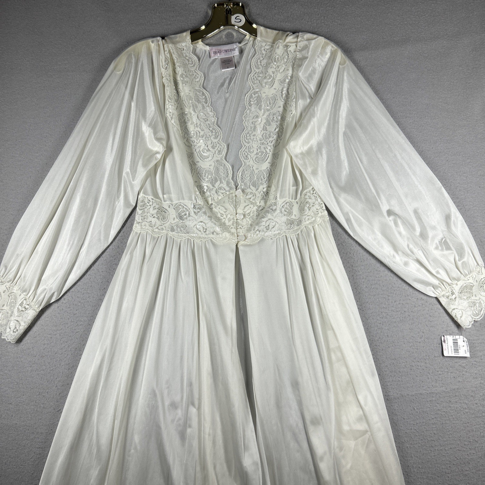 Shadowline Nightgown Lace Bodice Maxi Women’s S Longsleeve 55” Long White