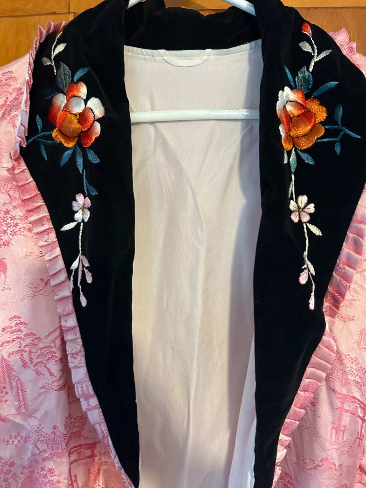 Vintage Silk and Velvet Dressing Gown Robe Asian Floral Embroidered by Superior