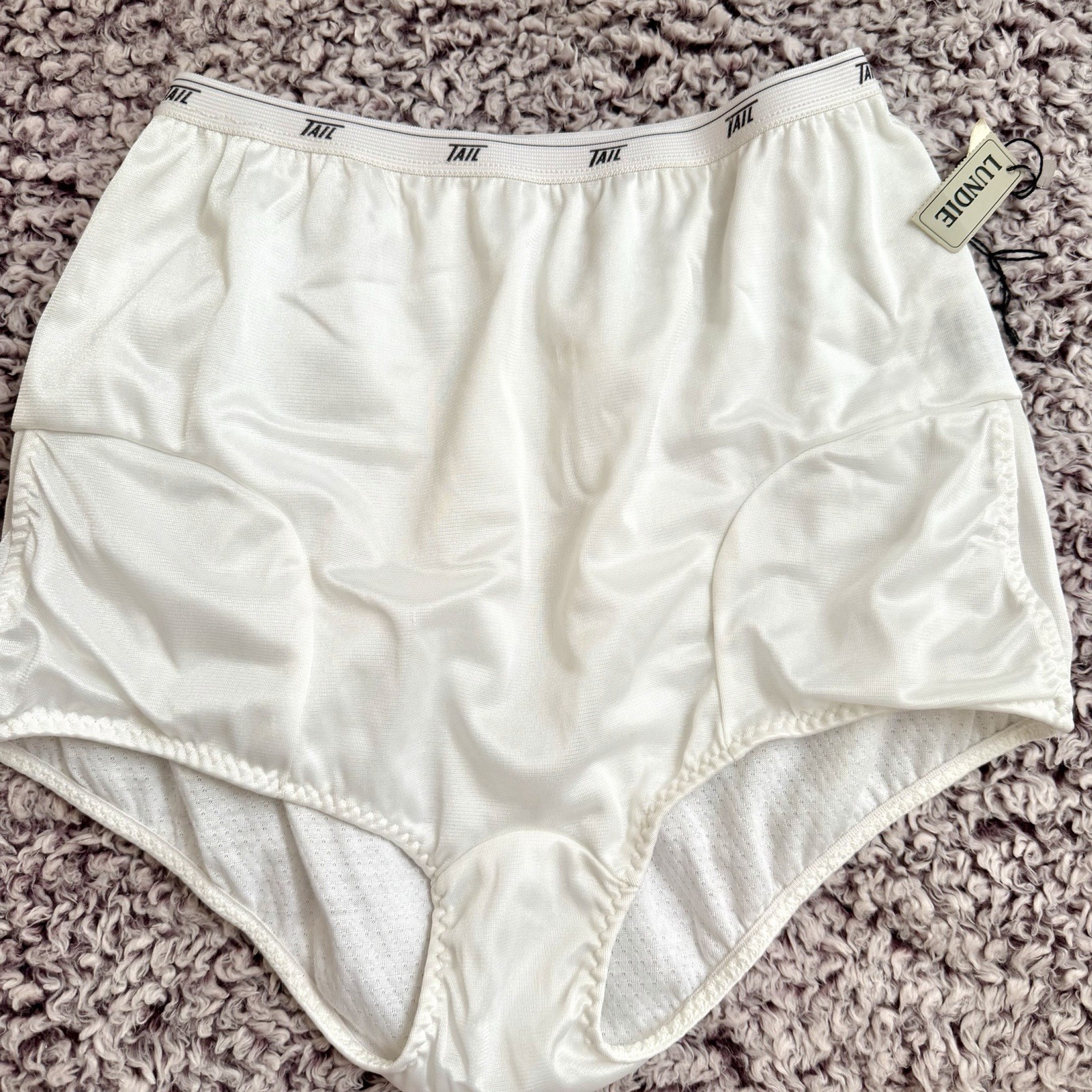 Nylon Panty Medium White Granny Sissy Briefs Lined TAIL Lundie Gusset USA Vtg