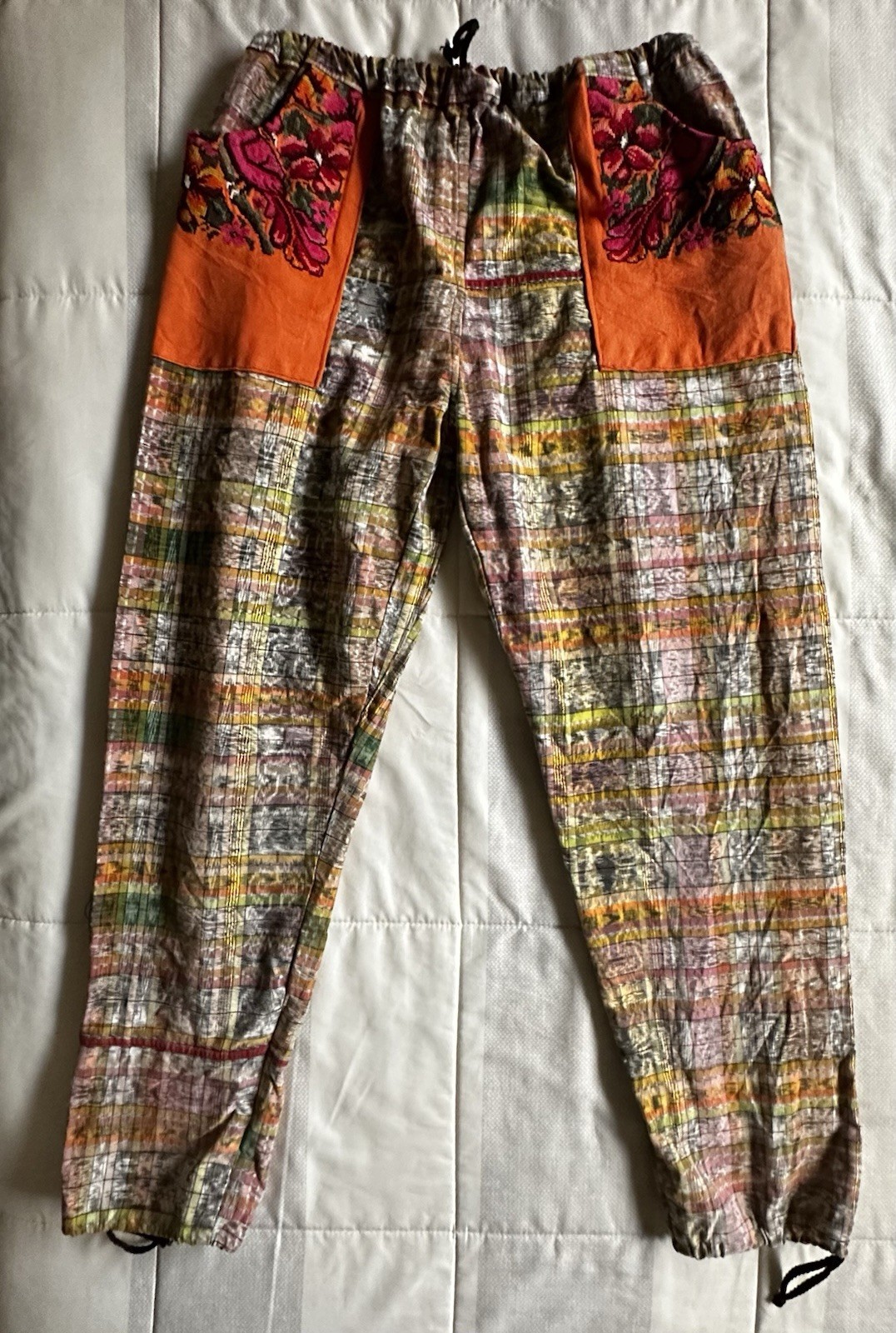 Vintage Guatemalan Patchwork Pants Embroidered Boho Ethnic Artisan Colorful M/L