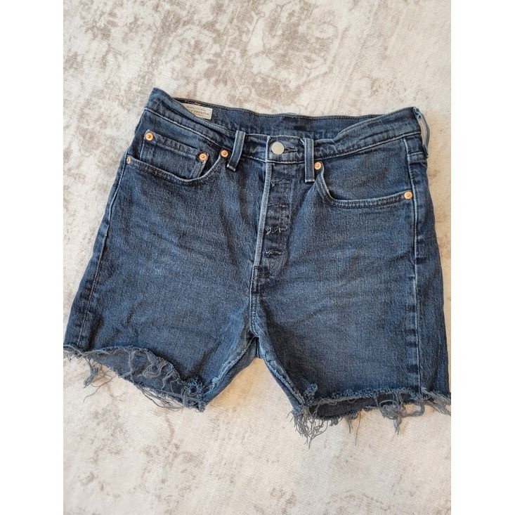 Levi’s Womens 27 Dark Wash Button Fly Cut Off Shorts Grunge Streetwear
