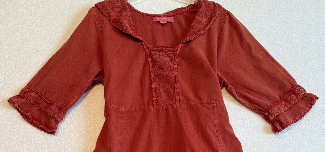 Vintage April Cornell Dress Women’s Large Cottagecore Boho Lace Trim Tie Waist