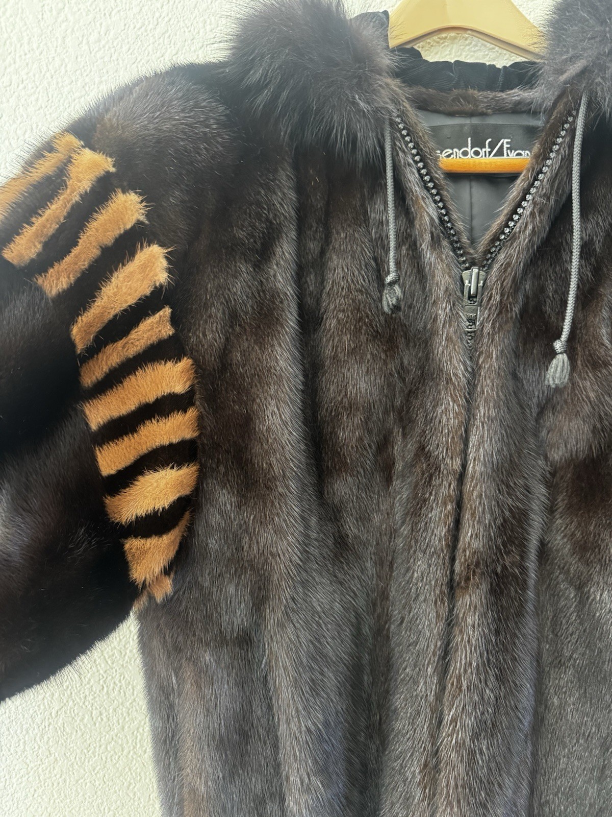 Rosendorf-Evans Women’s Dark Brown Mink Coat, Details On Shoulders