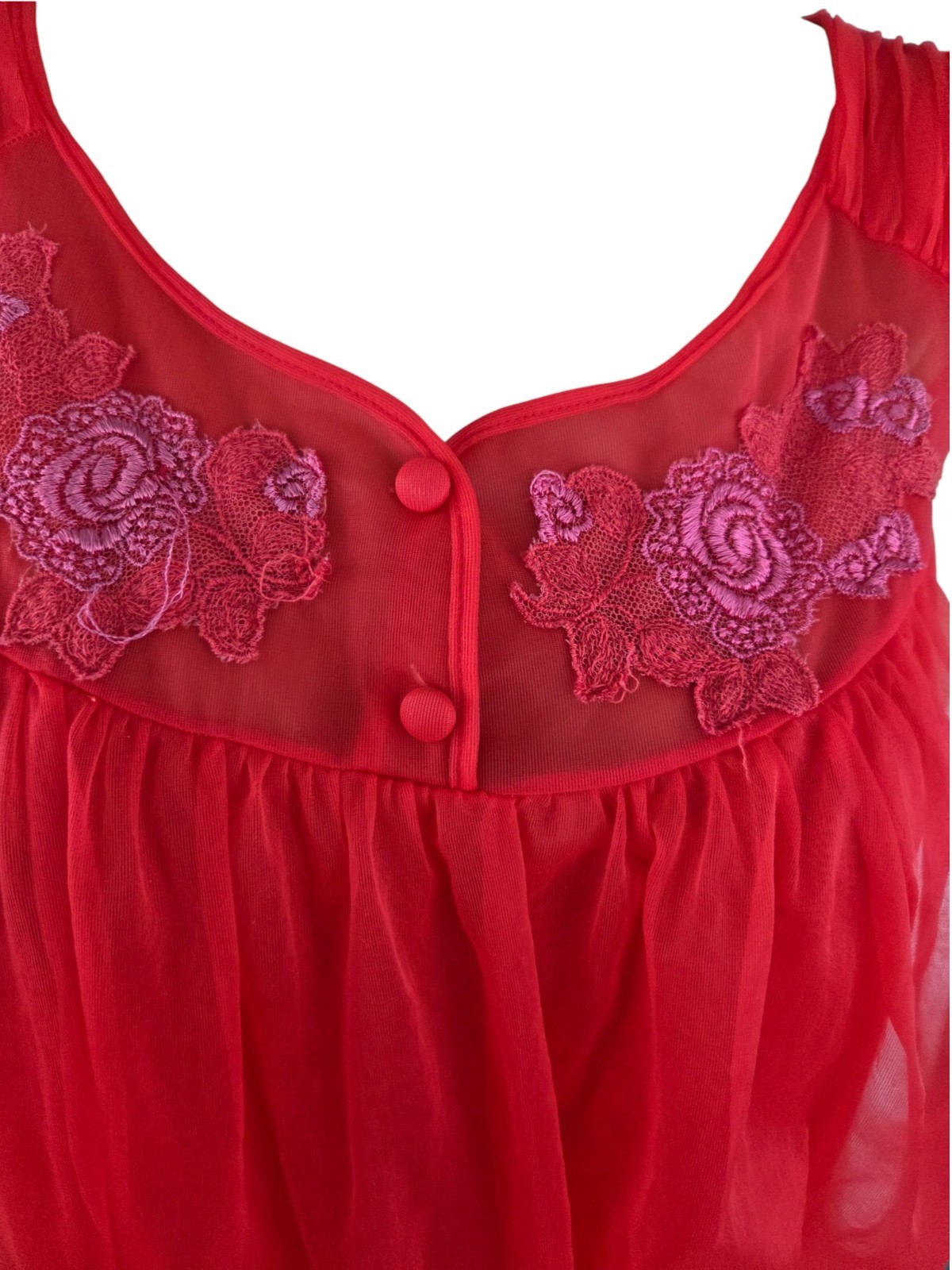 VTG Pandora by Chic Peignoir Negligee Robe & Nightgown Medium Nylon Red 2 Pc Set