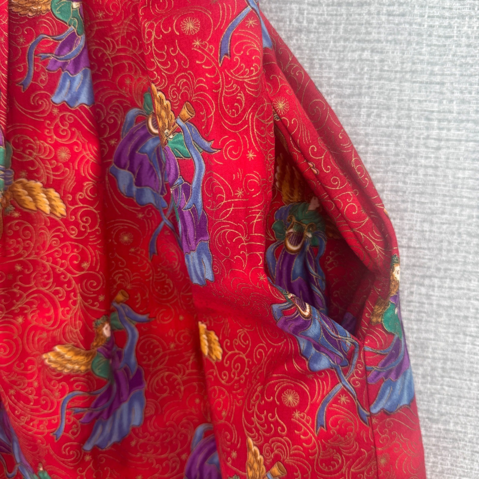 Vintage Dock of the Bay Dress Women M Red Cotton Angel Christmas Maxi Christmas