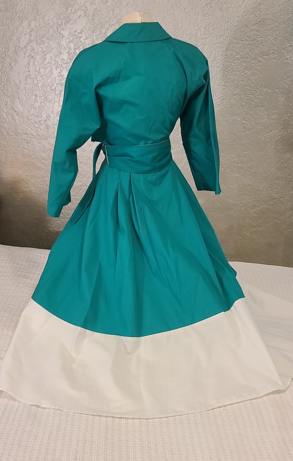 Vtg N.R.1 80s Long Sleeve Shirt Dress Retro 50s (10) Teal White Rockabilly Swing