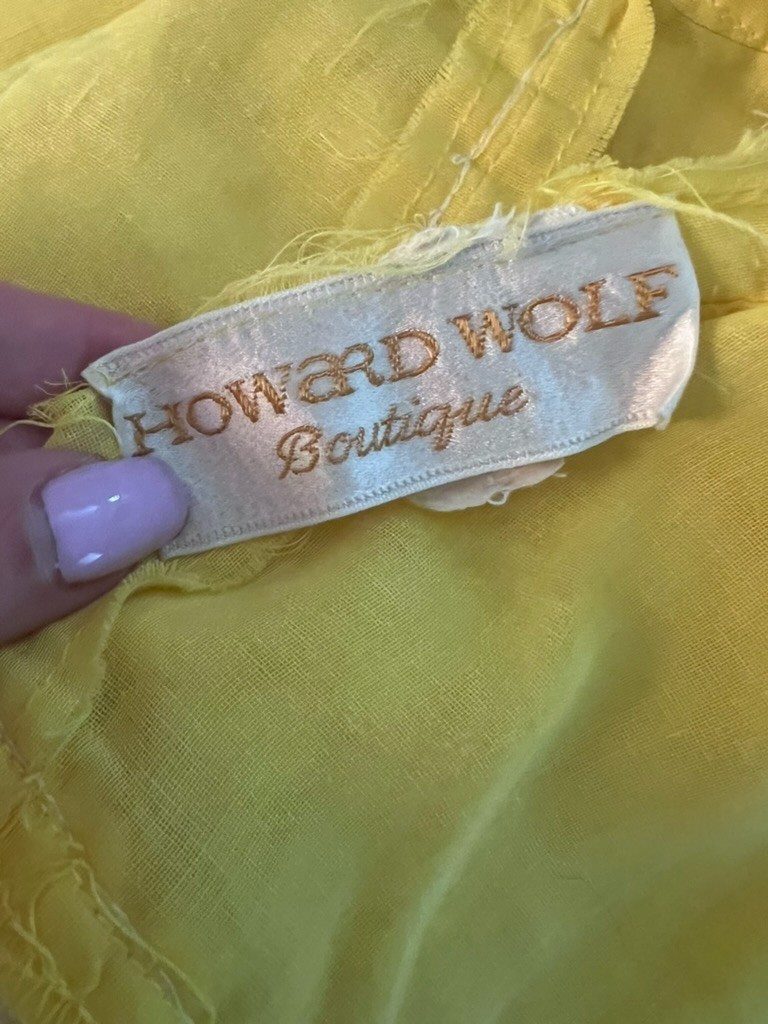 Vintage 1960s 1970s Howard Wolf Boutique Lemon Yellow Appliqué Trim Dress