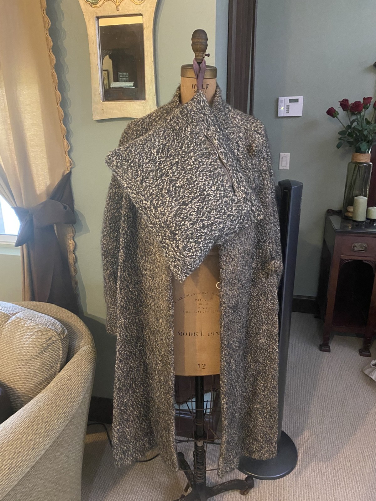 Vintage, Heavy, Hand Made, Knitted Wool Coat 7 Muff Clutch