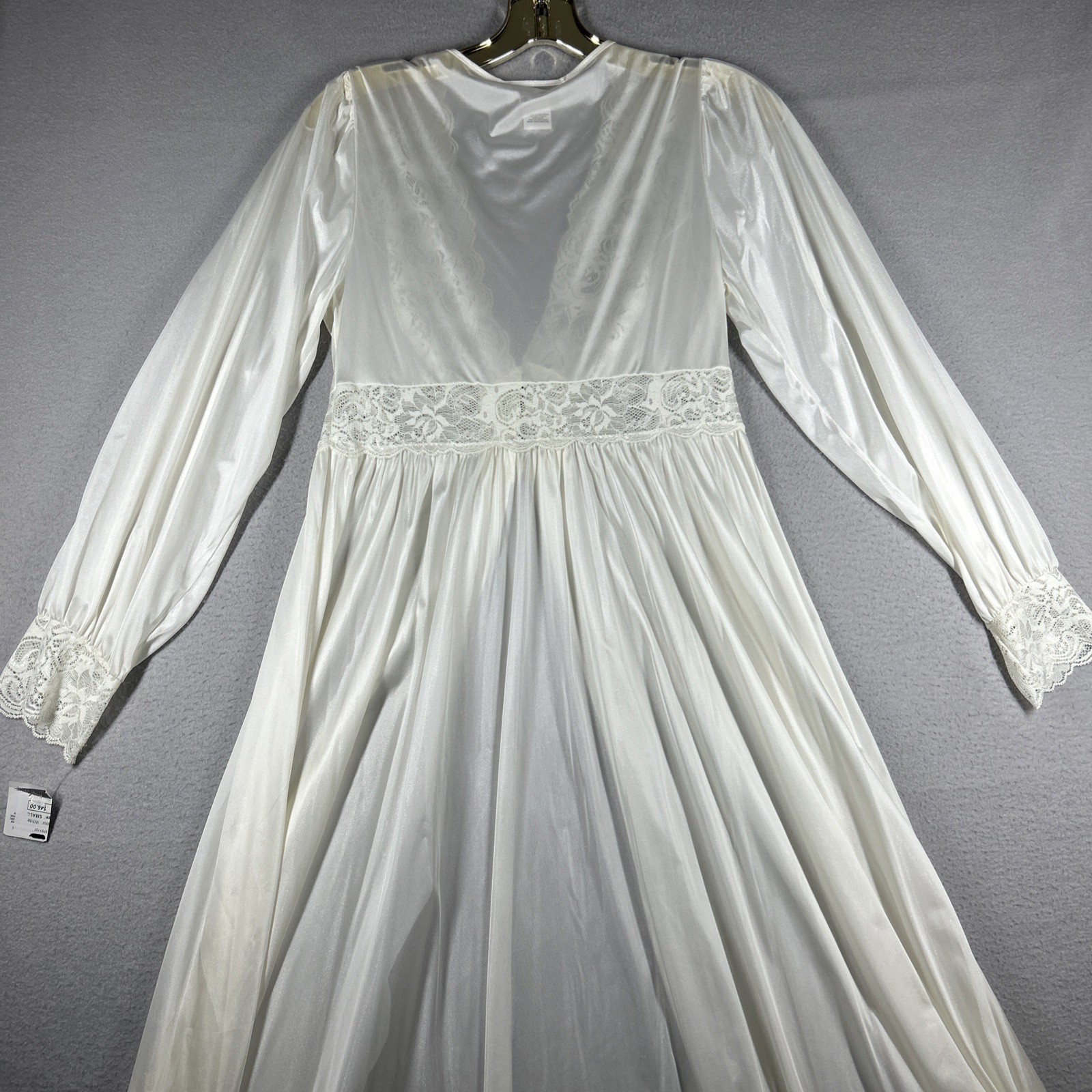 Shadowline Nightgown Lace Bodice Maxi Women’s S Longsleeve 55” Long White
