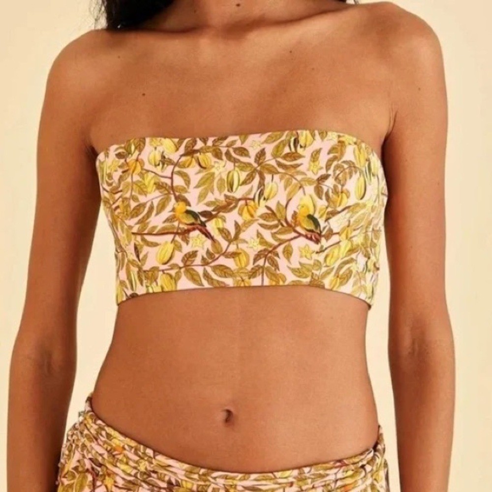 NWT Farm Rio Starfruit Satin Cropped/Bandeau Top Boho Summer | Size XL