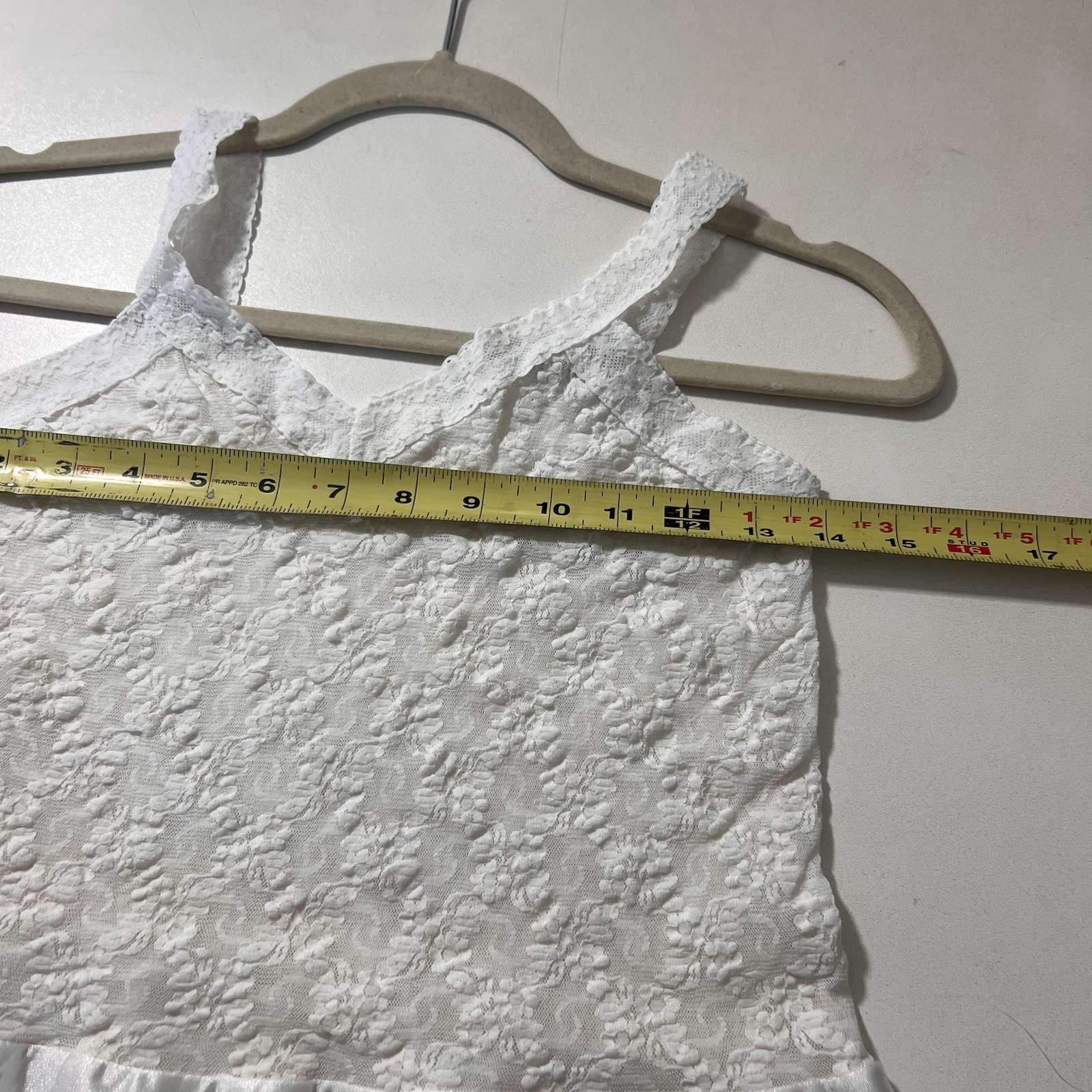 Vintage Basic Image Lace Mini Slip Dress Size M White V Neck Romantic