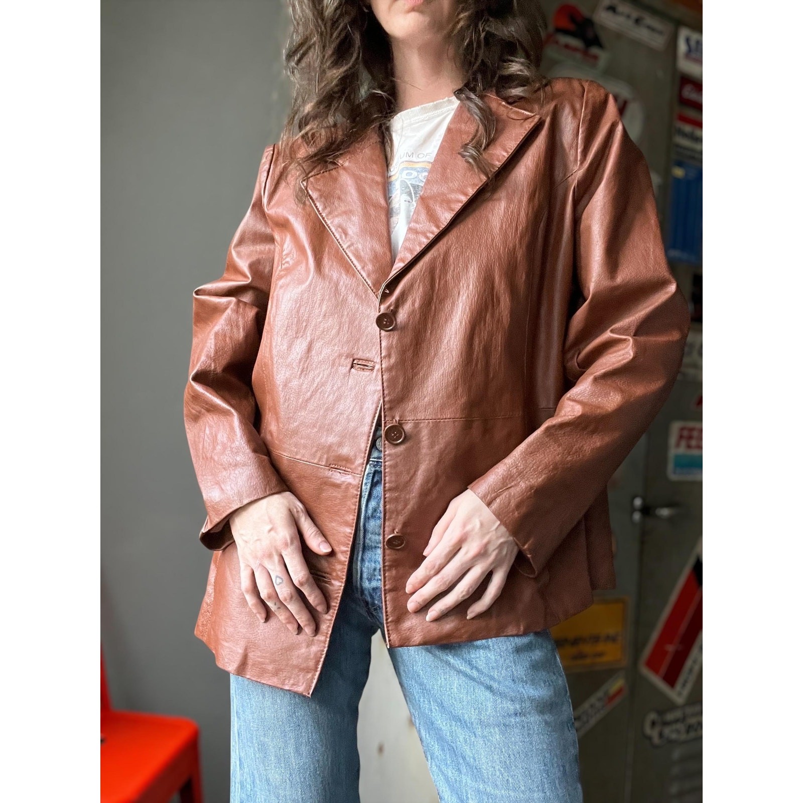 Vintage Y2K Cognac Leather Blazer | JBrown Leather Jacket | Minimalist | XL