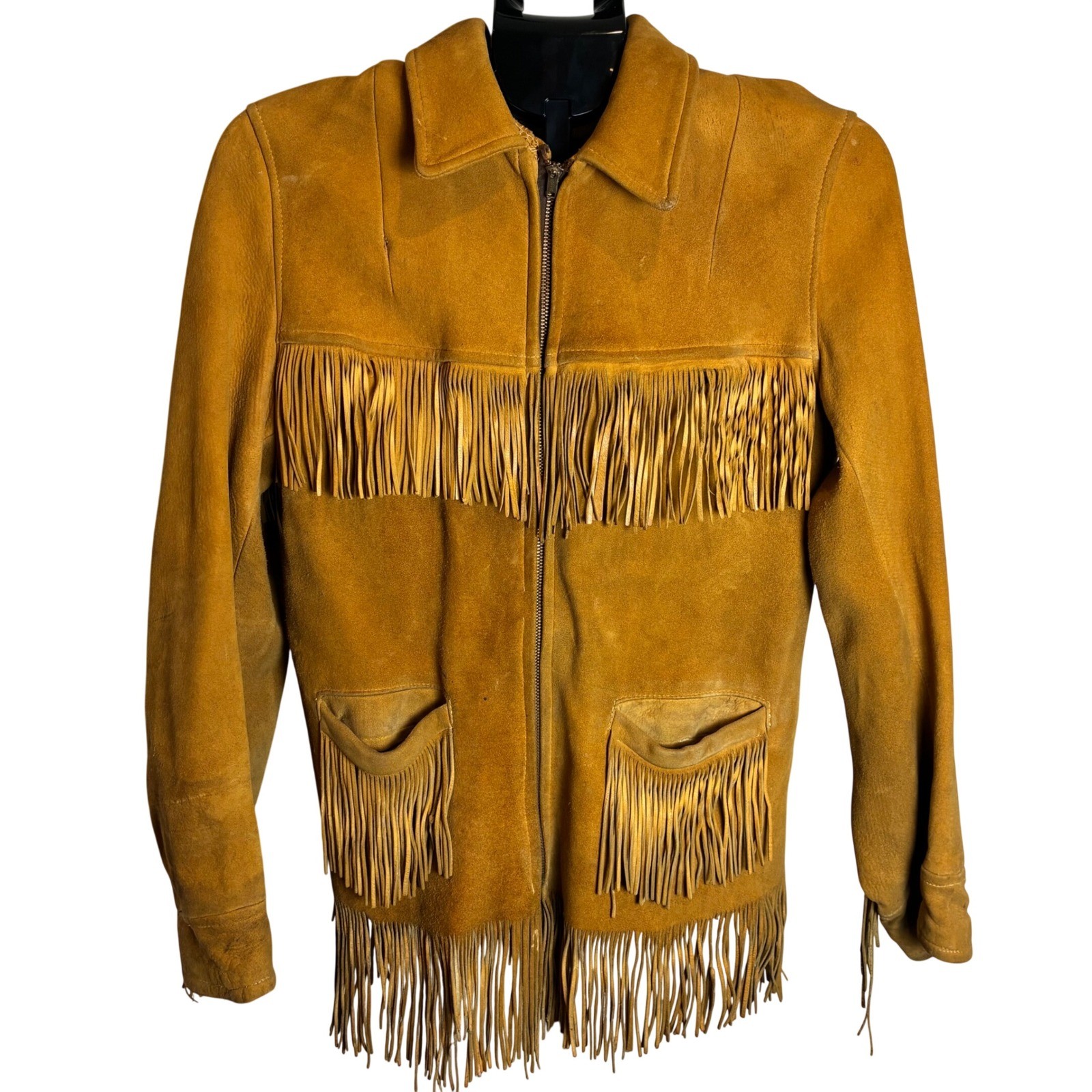 True Vintage 1940s 50s Western Buckskin Fringe Jacket Conmar rectangular zip